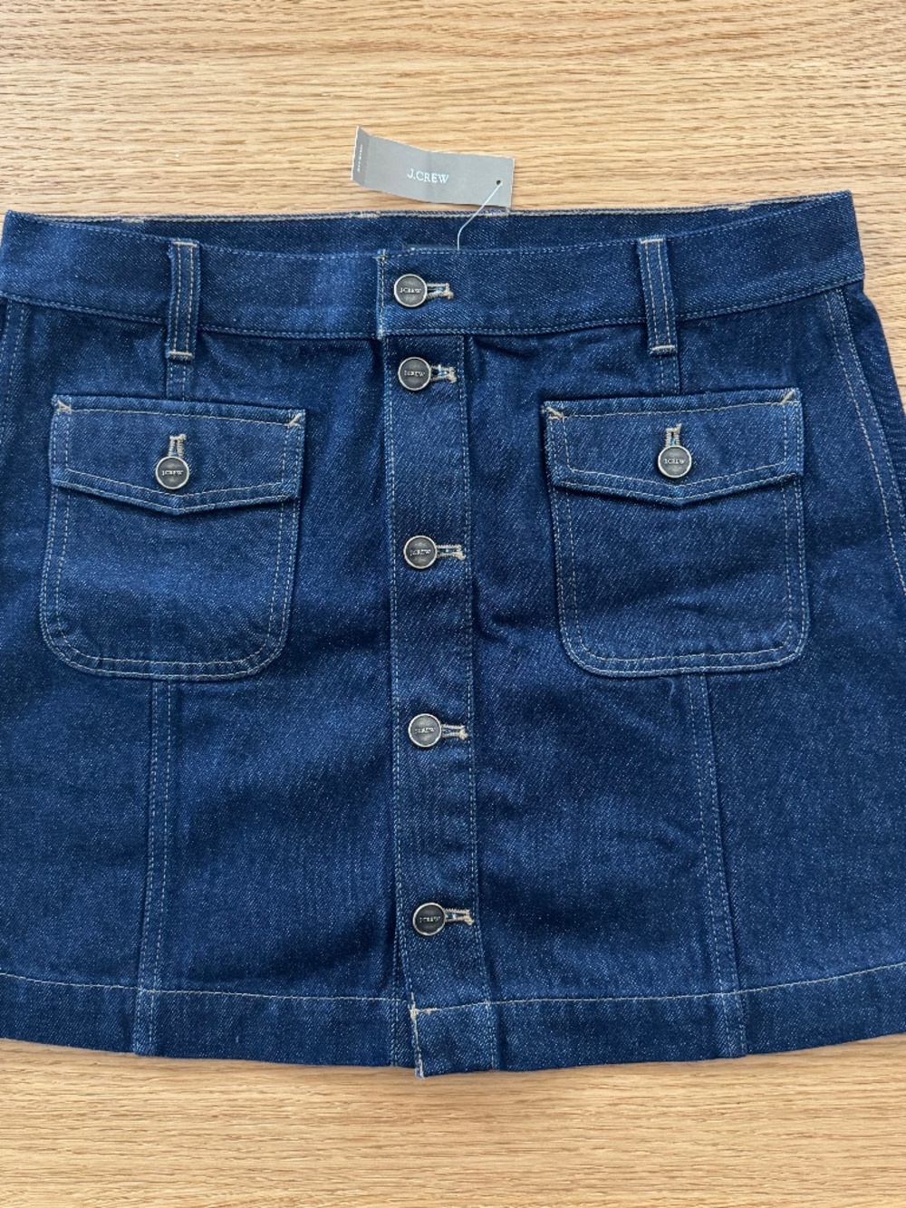 NEW J.CREW Patch Pocket Denim Mini Skirt in Rinse Wash Size 8